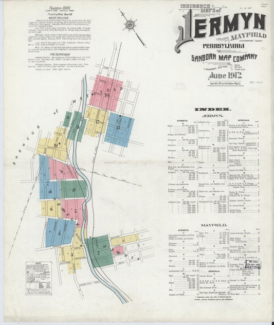 Sanborn Fire Insurance Map from Jermyn, Lackawanna County, Pennsylvania. (1912) – Historic Sanborn Fire Insurance Map Print