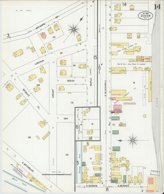 Sanborn Fire Insurance Map from Dover, Morris County, New Jersey (1900), Sheet #0014 - Historic Sanborn Fire Insurance Map Print, vintage old map wall art, antique decor, genealogy gift, New Jersey New Jersey map