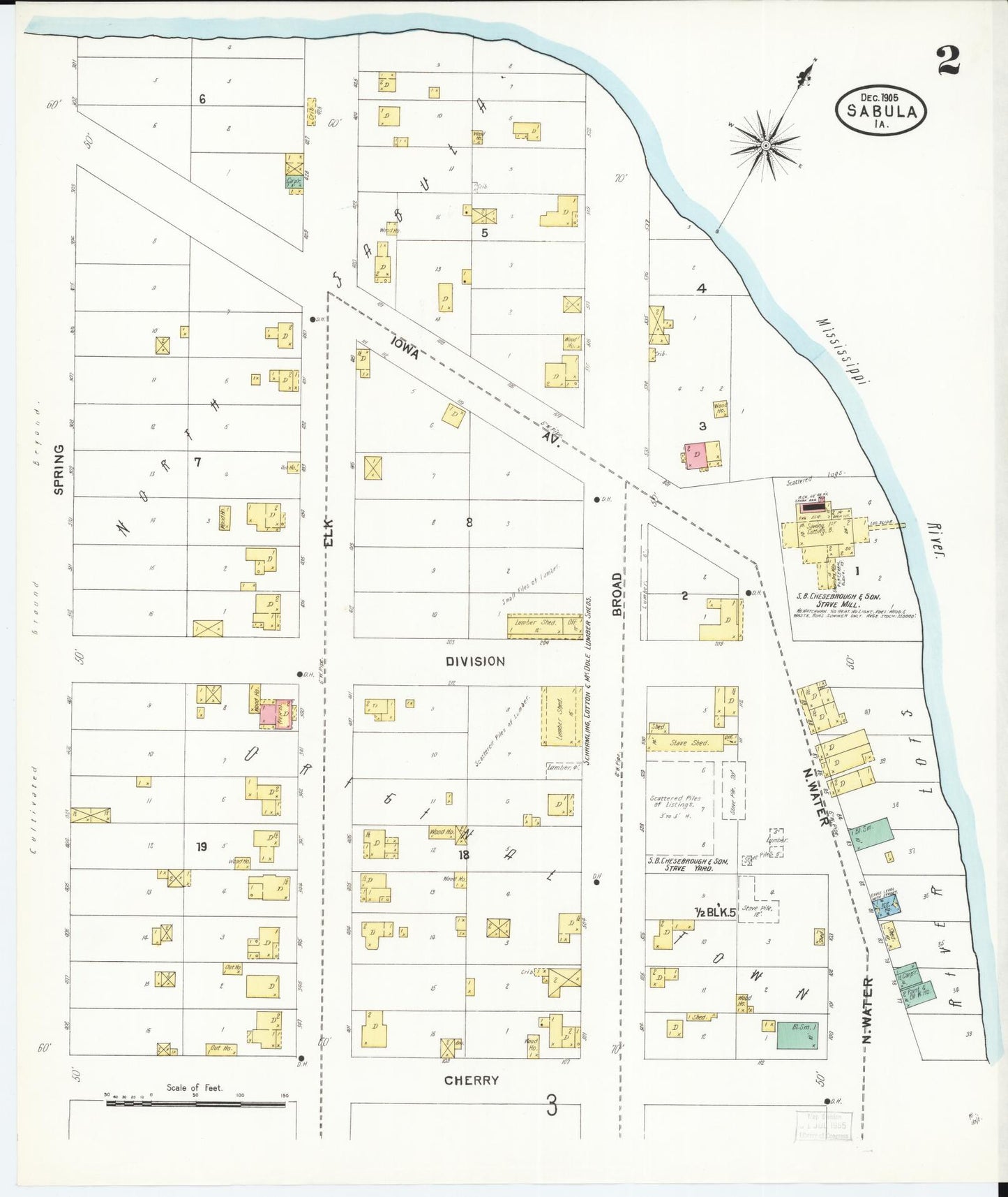 Sanborn Fire Insurance Map from Sabula, Jackson County, Iowa (1905), Sheet #0002 - Historic Sanborn Fire Insurance Map Print, vintage old map wall art