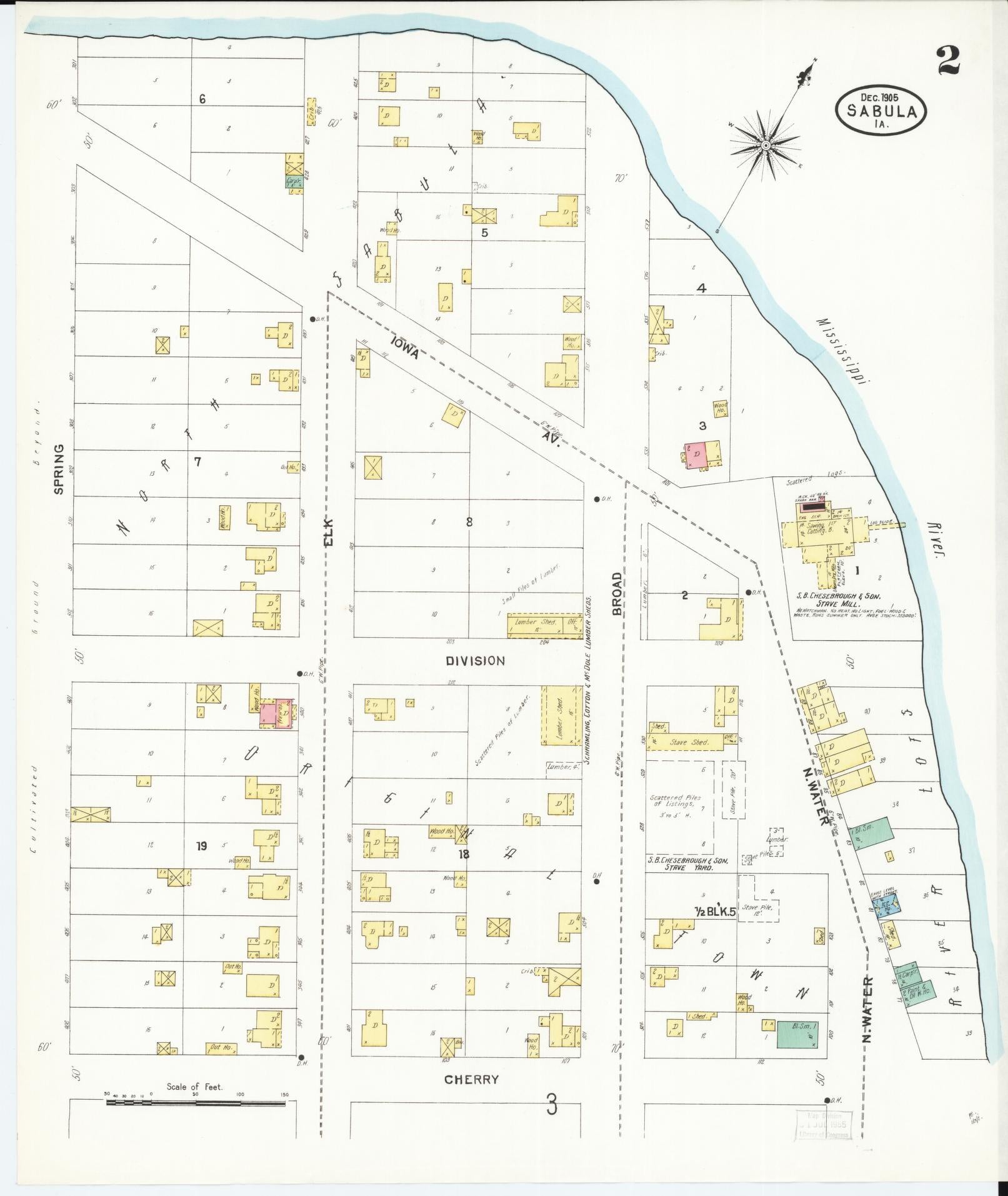 Sanborn Fire Insurance Map from Sabula, Jackson County, Iowa (1905), Sheet #0002 - Historic Sanborn Fire Insurance Map Print, vintage old map wall art