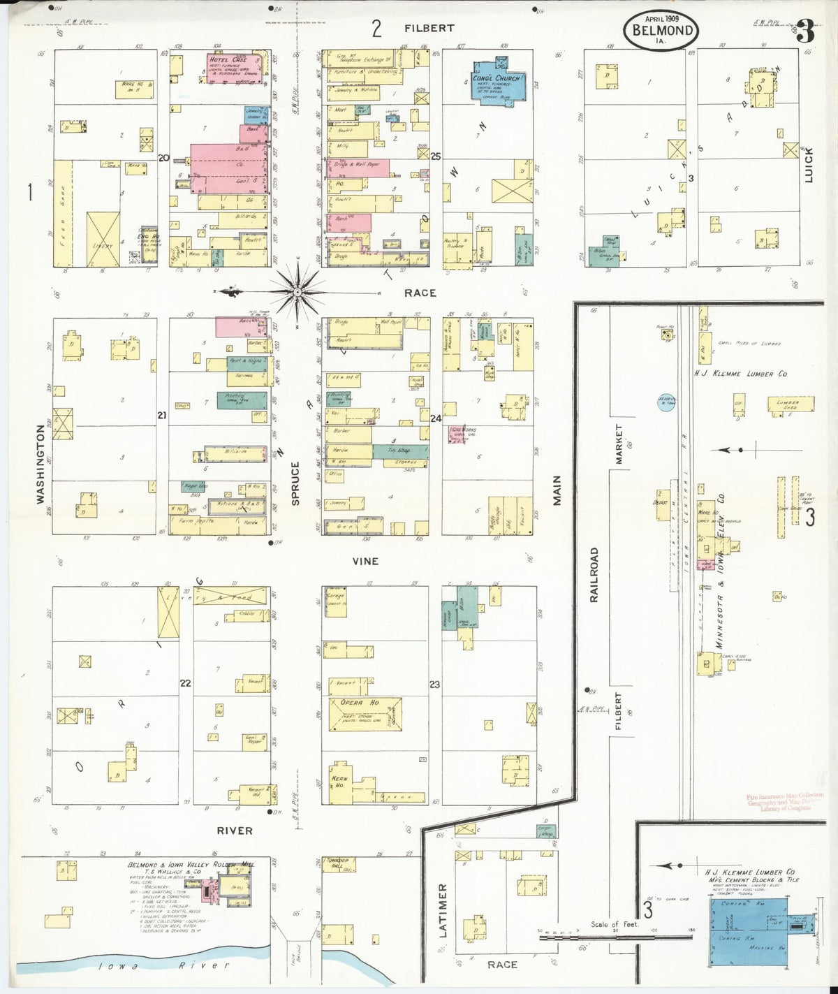 Sanborn Fire Insurance Map from Belmond, Wright County, Iowa (1909), Sheet #0003 - Historic Sanborn Fire Insurance Map Print