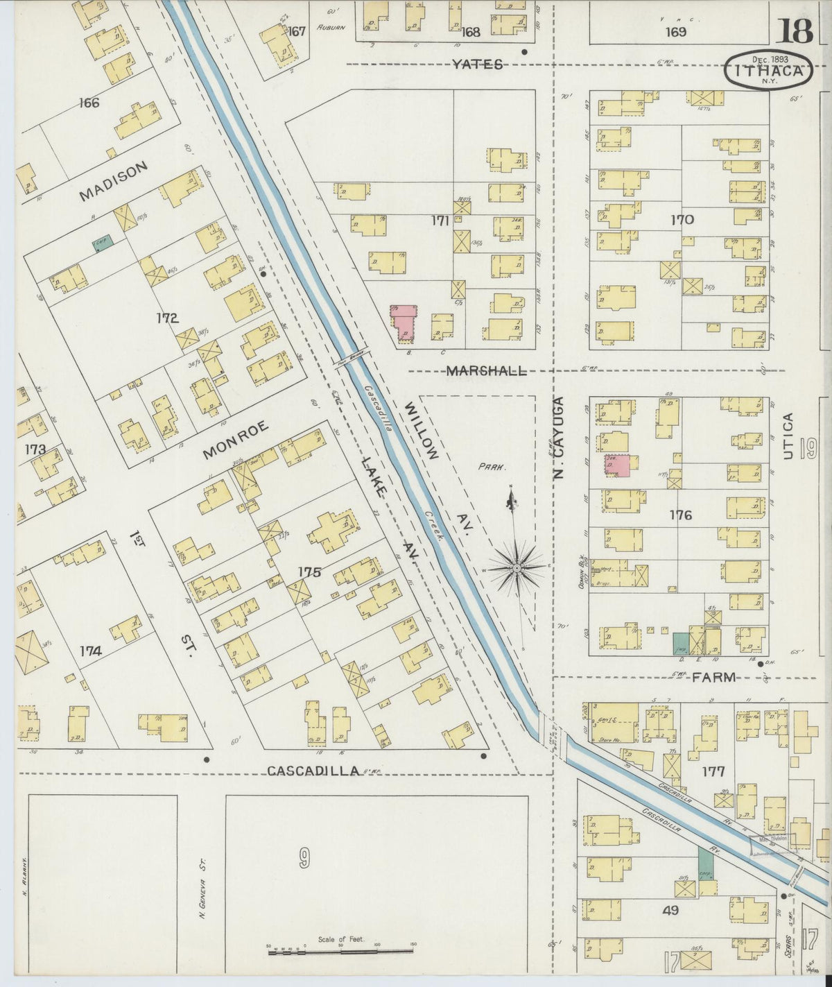 Sanborn Fire Insurance Map from Ithaca, Tompkins County, New York (1893), Sheet #0018 - Historic Sanborn Fire Insurance Map Print, vintage old map wall art, antique decor, genealogy gift, New York New York map