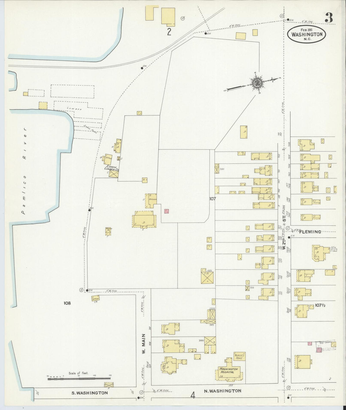 Sanborn Fire Insurance Map from Washington, Beaufort County, North Carolina (1911), Sheet #0003 - Complete Map Set gallery image, historic Sanborn map, vintage wall art, Washington Washington