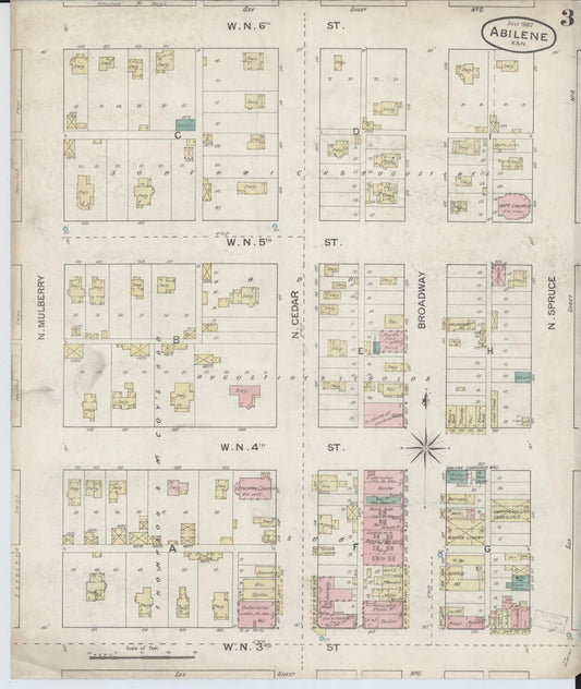 Sanborn Fire Insurance Map from Abilene, Dickinson County, Kansas (1887), Sheet #0003 - Historic Sanborn Fire Insurance Map Print, vintage old map wall art, antique decor, genealogy gift, Kansas Kansas map