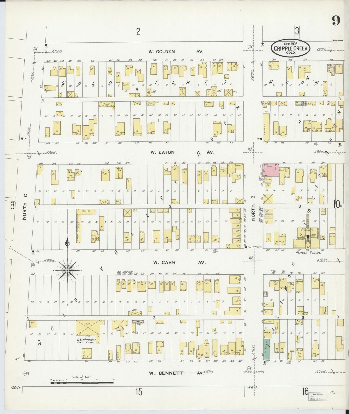 Sanborn Fire Insurance Map from Cripple Creek, Teller County, Colorado (1908), Sheet #0009 - Historic Sanborn Fire Insurance Map Print, vintage old map wall art, antique decor, genealogy gift, Colorado Colorado map