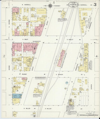Sanborn Fire Insurance Map from Litchfield, Meeker County, Minnesota (1913), Sheet #0003 - Complete Map Set gallery image, historic Sanborn map, vintage wall art, Minnesota Minnesota