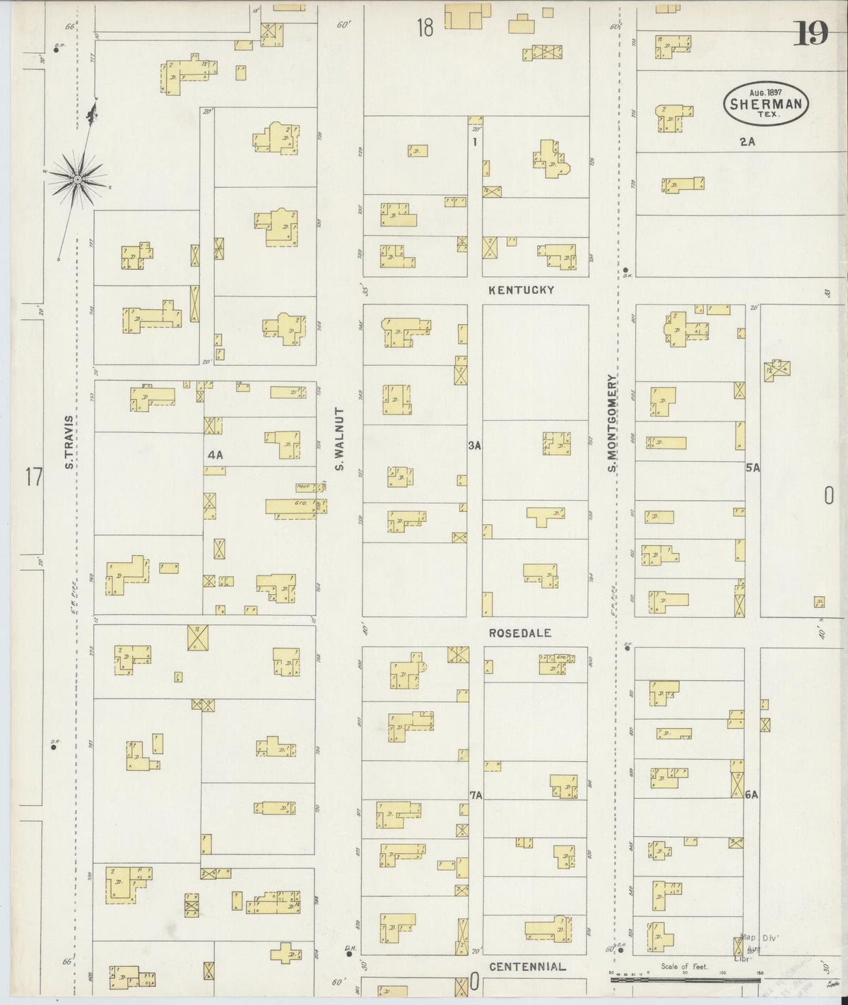Sanborn Fire Insurance Map from Sherman, Grayson County, Texas (1897), Sheet #0019 - Complete Map Set gallery image, historic Sanborn map, vintage wall art, Texas Texas