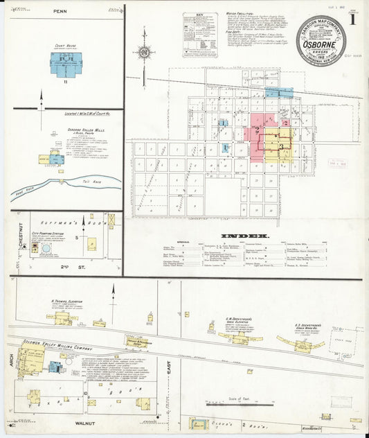 Sanborn Fire Insurance Map from Osborne, Osborne County, Kansas (1912), Sheet #0001 - Historic Sanborn Fire Insurance Map Print, vintage old map wall art, antique decor, genealogy gift, Kansas Kansas map