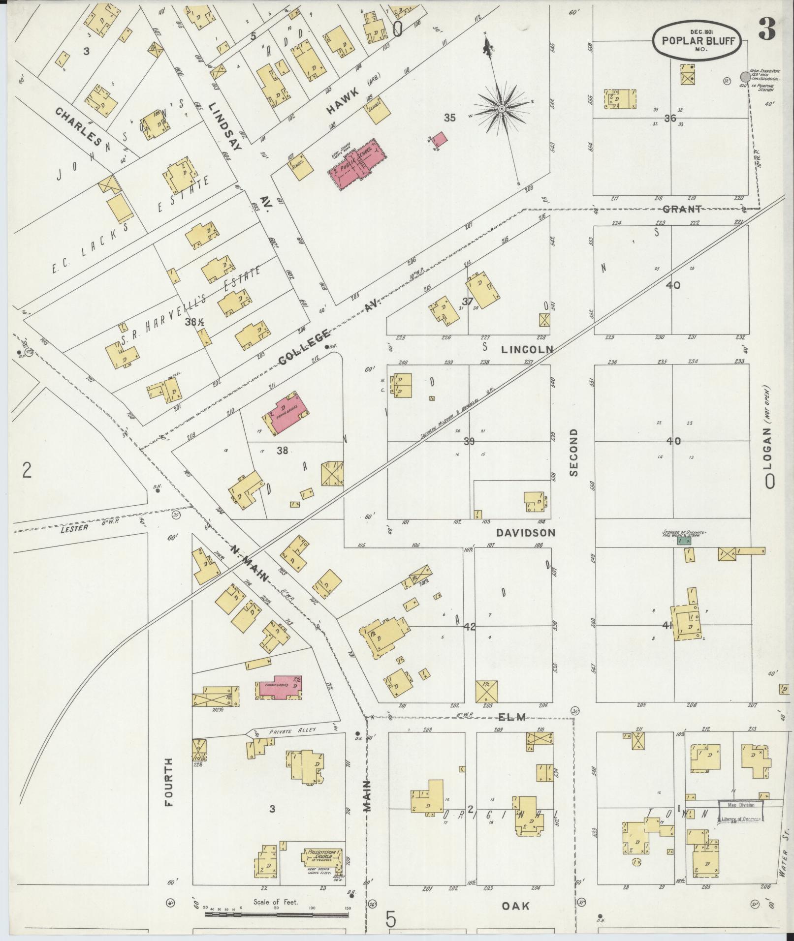 Sanborn Fire Insurance Map from Poplar Bluff, Butler County, Missouri (1901), Sheet #0003 - Historic Sanborn Fire Insurance Map Print, vintage old map wall art, antique decor, genealogy gift, Missouri Missouri map