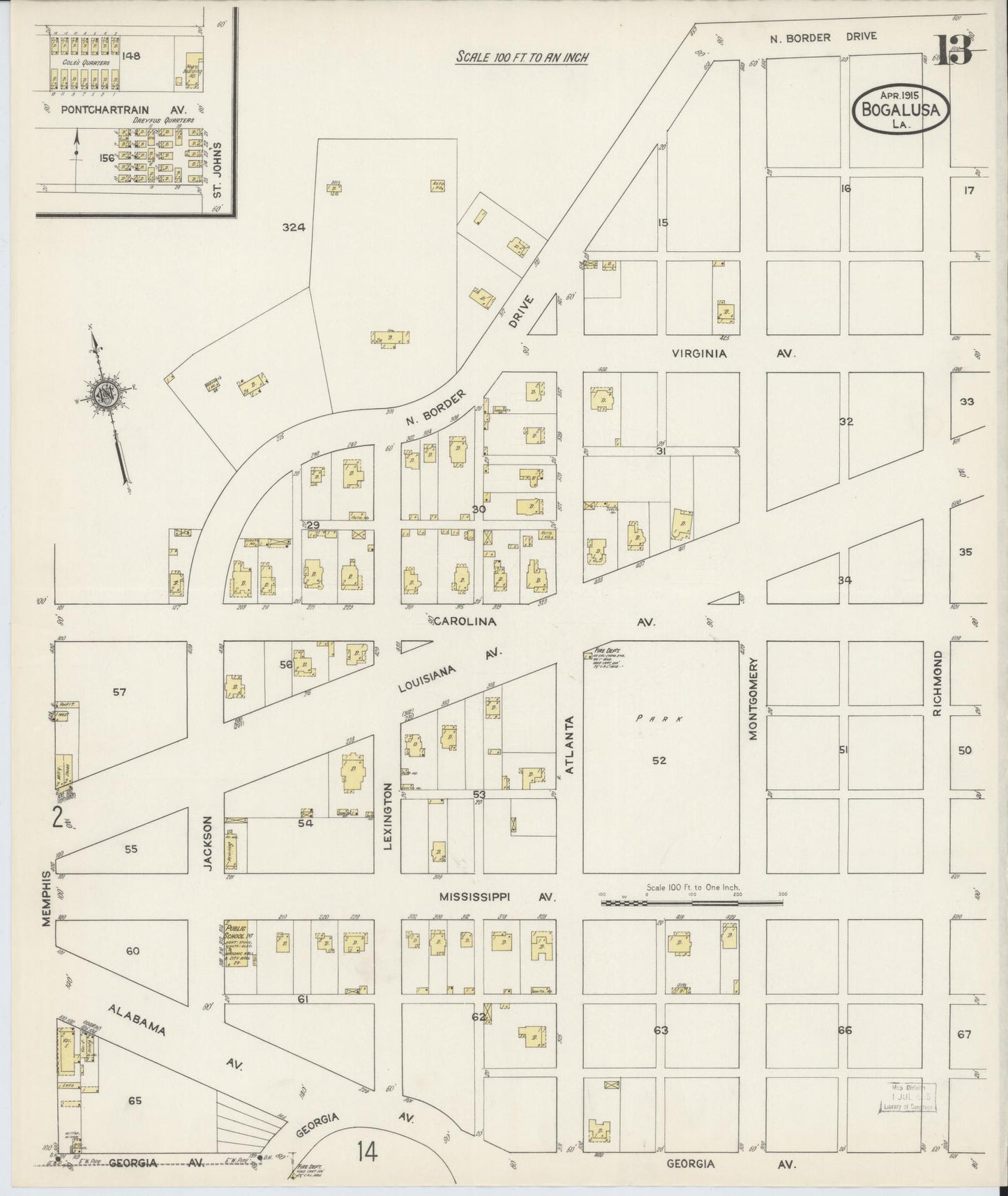 Sanborn Fire Insurance Map from Bogalusa, Washington Parish, Louisiana (1915), Sheet #0013 - Complete Map Set gallery image, historic Sanborn map, vintage wall art, Louisiana Louisiana
