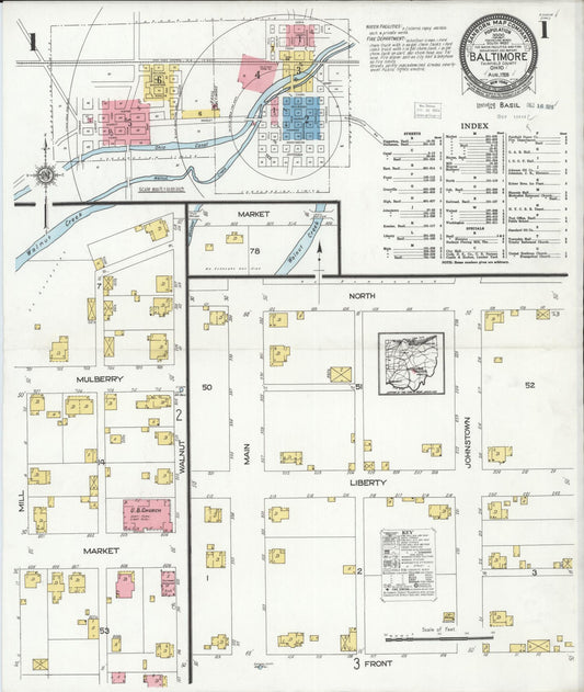 Sanborn Fire Insurance Map from Baltimore, Fairfield County, Ohio (1926), Sheet #0001 - Historic Sanborn Fire Insurance Map Print, vintage old map wall art, antique decor, genealogy gift, Ohio Ohio map