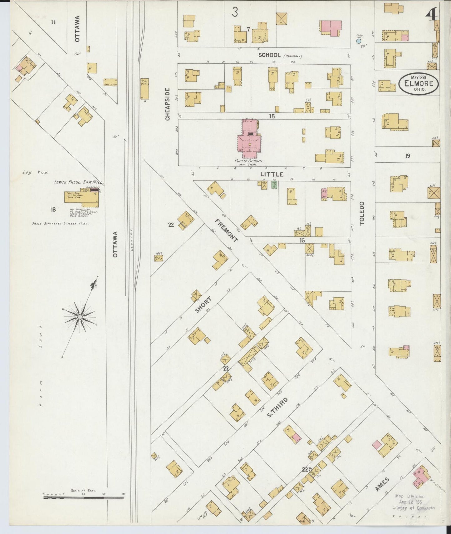 Sanborn Fire Insurance Map from Elmore, Ottawa County, Ohio (1899), Sheet #0004 - Historic Sanborn Fire Insurance Map Print, vintage old map wall art, antique decor, genealogy gift, Ohio Ohio map