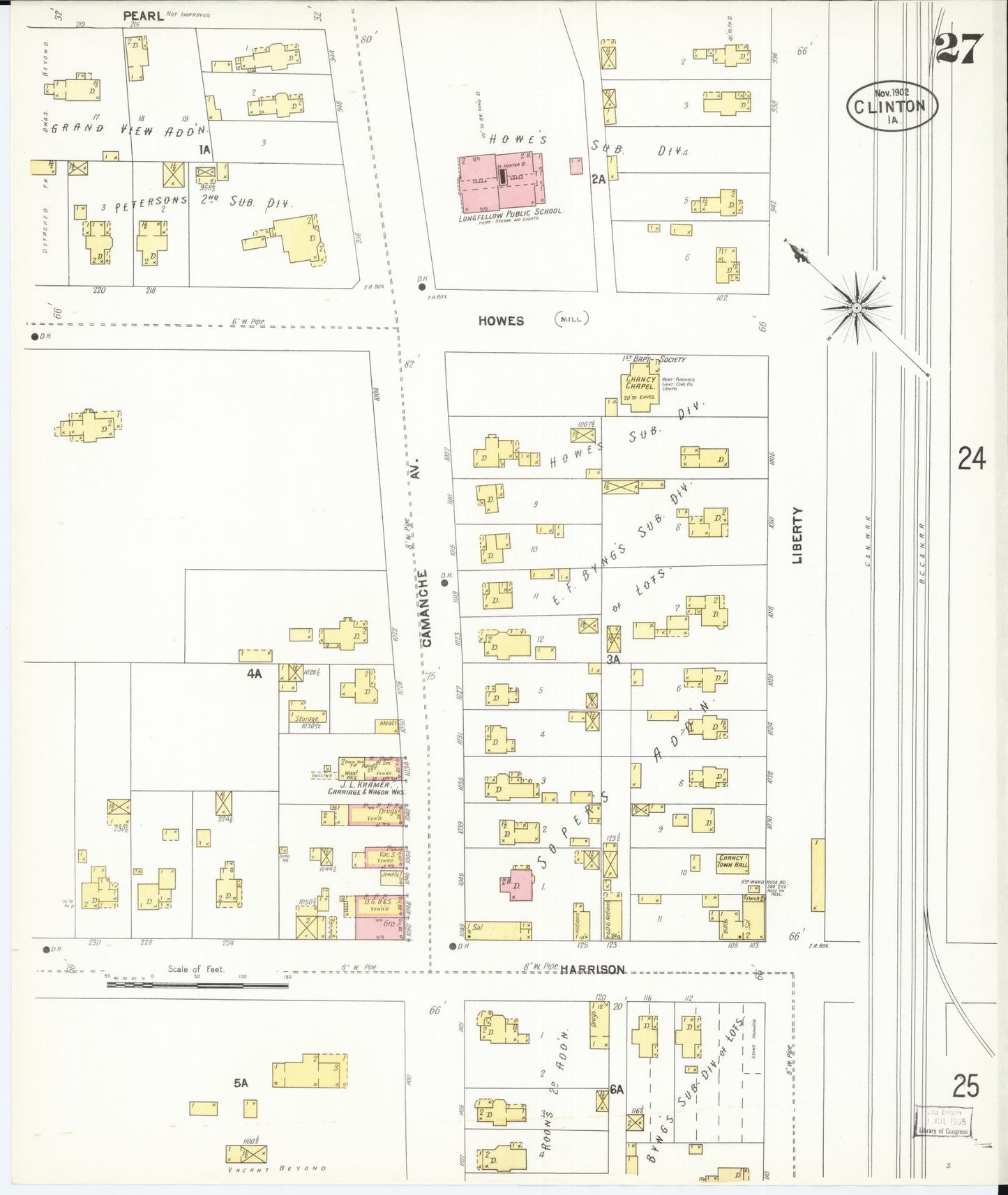 Sanborn Fire Insurance Map from Clinton, Clinton County, Iowa (1902), Sheet #0027 - Historic Sanborn Fire Insurance Map Print, vintage old map wall art