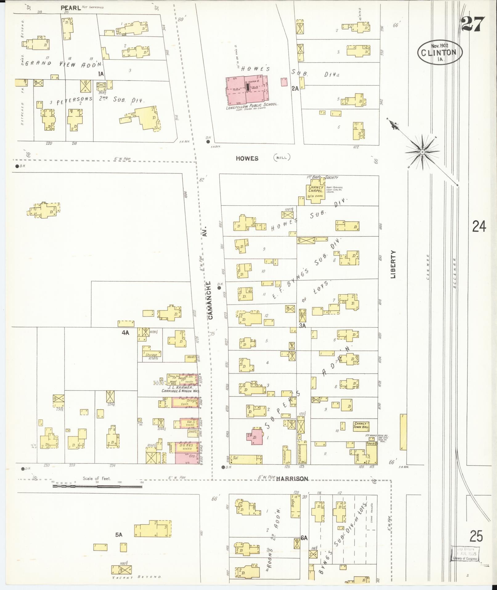 Sanborn Fire Insurance Map from Clinton, Clinton County, Iowa (1902), Sheet #0027 - Historic Sanborn Fire Insurance Map Print, vintage old map wall art