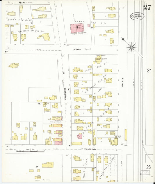Sanborn Fire Insurance Map from Clinton, Clinton County, Iowa (1902), Sheet #0027 - Historic Sanborn Fire Insurance Map Print, vintage old map wall art