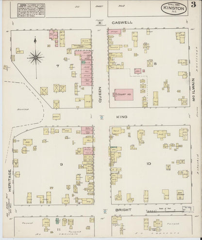 Sanborn Fire Insurance Map from Kinston, Lenoir County, North Carolina (1885), Sheet #0003 - Historic Sanborn Fire Insurance Map Print, vintage old map wall art, antique decor, genealogy gift, North Carolina North Carolina map