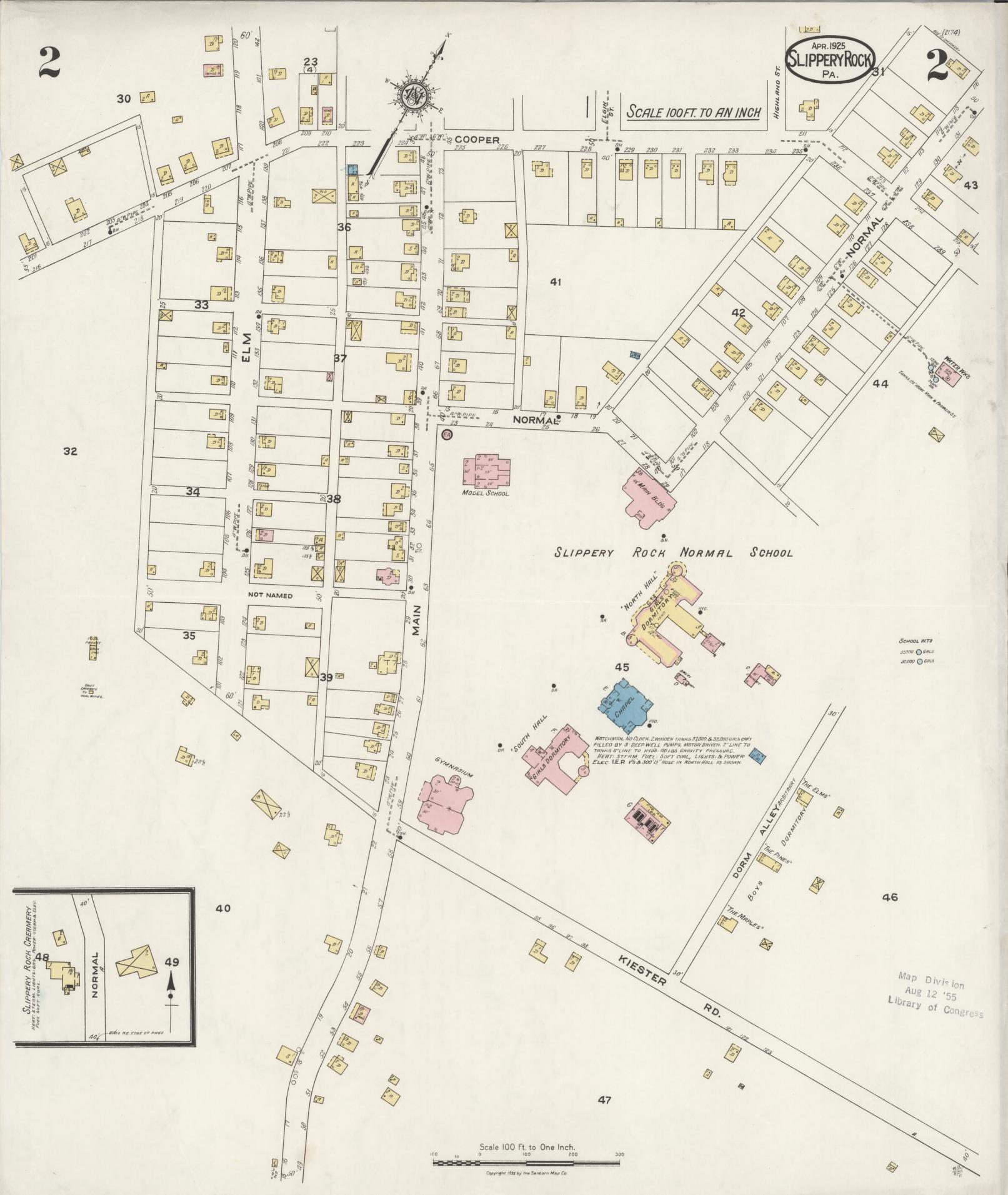 Sanborn Fire Insurance Map from Slippery Rock, Butler County, Pennsylvania (1925), Sheet #0002 - Complete Map Set gallery image, historic Sanborn map, vintage wall art, Pennsylvania Pennsylvania