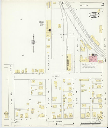 Sanborn Fire Insurance Map from Union City, Obion County, Tennessee (1912), Sheet #0002 - Complete Map Set gallery image, historic Sanborn map, vintage wall art, Tennessee Tennessee