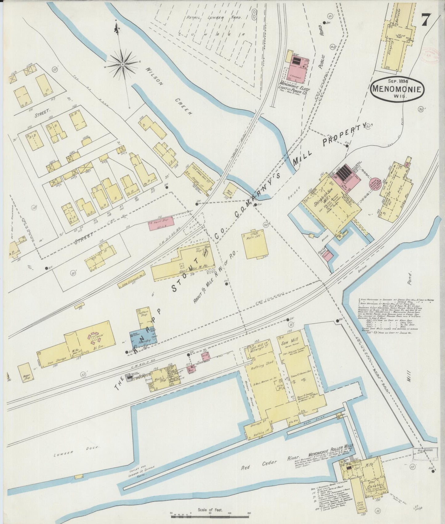Sanborn Fire Insurance Map from Menomonie, Dunn County, Wisconsin (1894), Sheet #0007 - Complete Map Set gallery image, historic Sanborn map, vintage wall art, Wisconsin Wisconsin