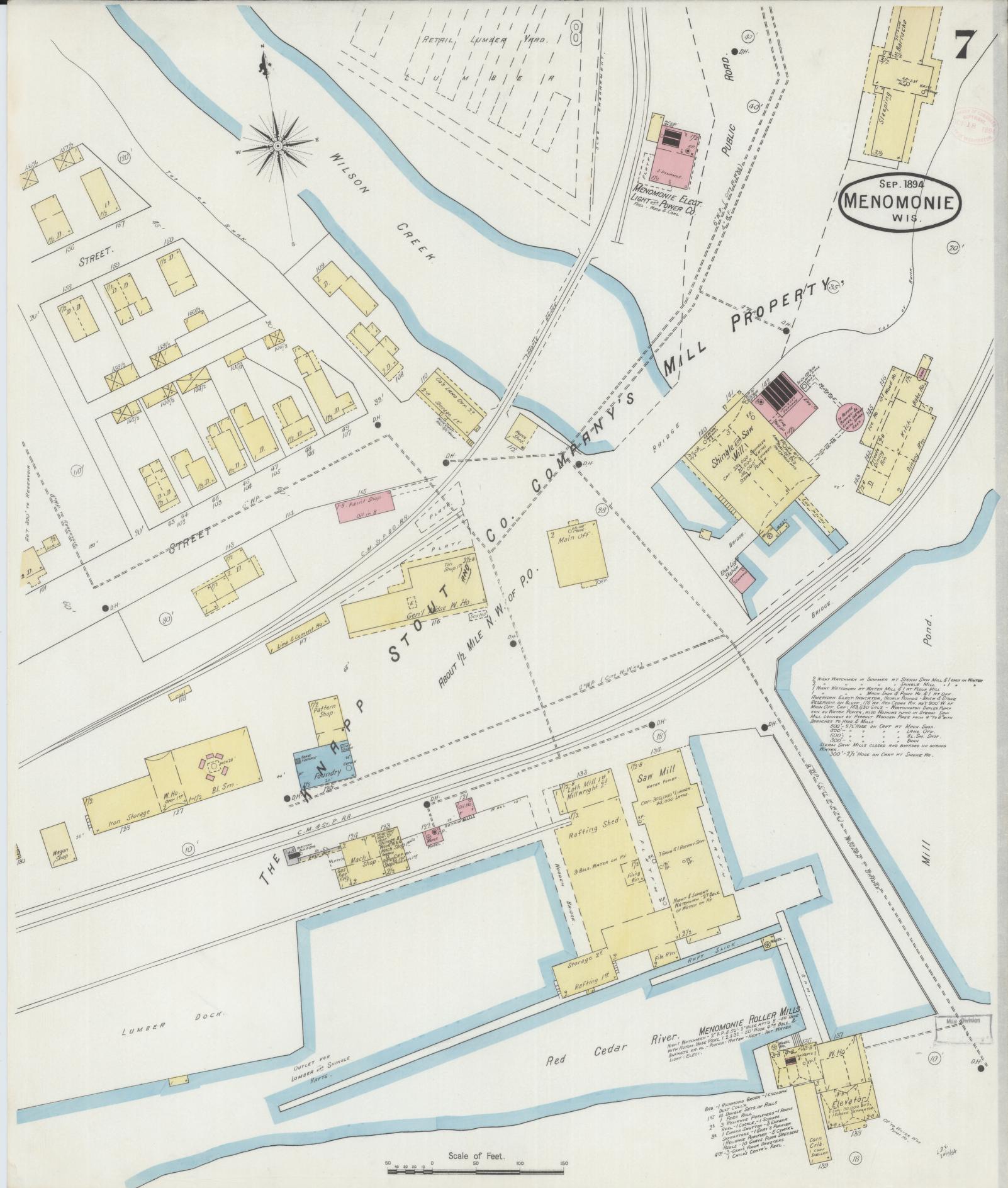Sanborn Fire Insurance Map from Menomonie, Dunn County, Wisconsin (1894), Sheet #0007 - Complete Map Set gallery image, historic Sanborn map, vintage wall art, Wisconsin Wisconsin