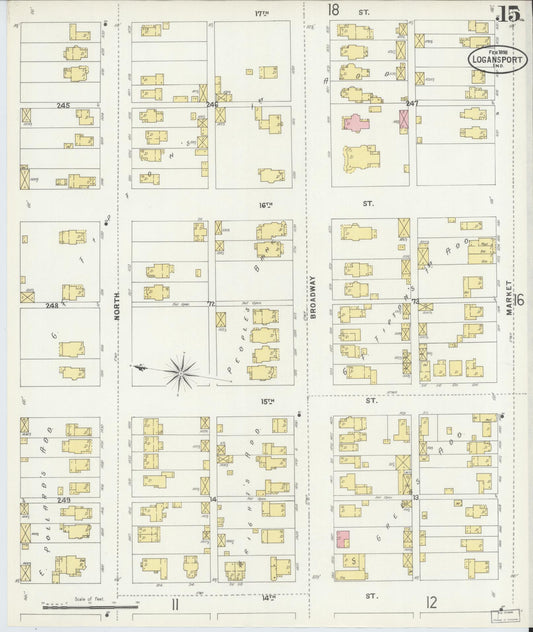 Sanborn Fire Insurance Map from Logansport, Cass County, Indiana (1898), Sheet #0015 - Historic Sanborn Fire Insurance Map Print, vintage old map wall art, antique decor, genealogy gift, Indiana Indiana map