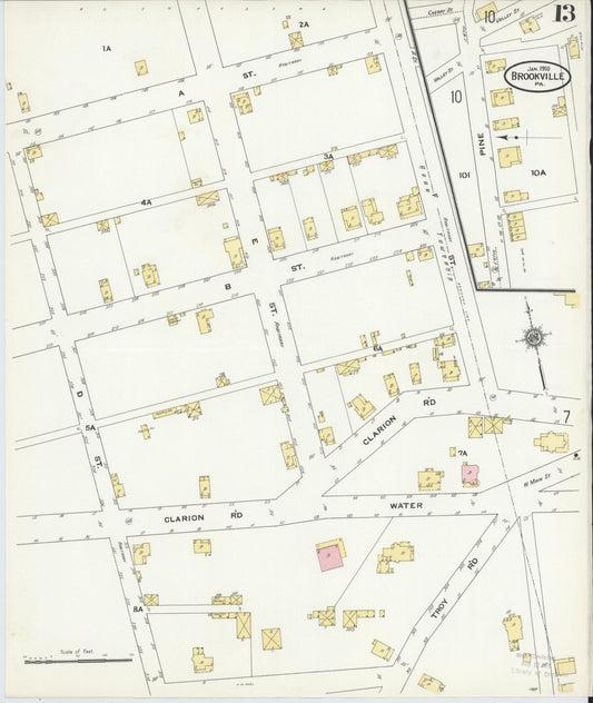 Sanborn Fire Insurance Map from Brookville, Jefferson County, Pennsylvania (1910), Sheet #0013 - Historic Sanborn Fire Insurance Map Print, vintage old map wall art, antique decor, genealogy gift, Pennsylvania Pennsylvania map
