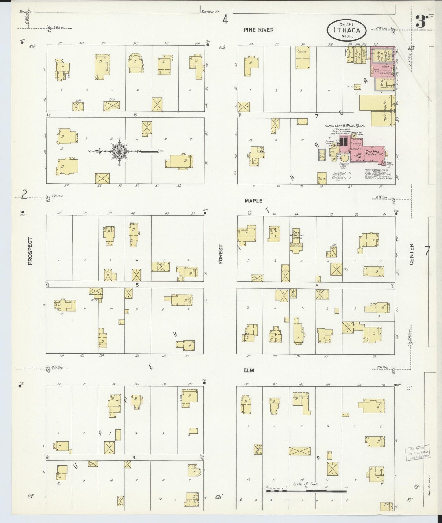Sanborn Fire Insurance Map from Ithaca, Gratiot County, Michigan (1911), Sheet #0003 - Complete Map Set gallery image, historic Sanborn map, vintage wall art, Michigan Michigan