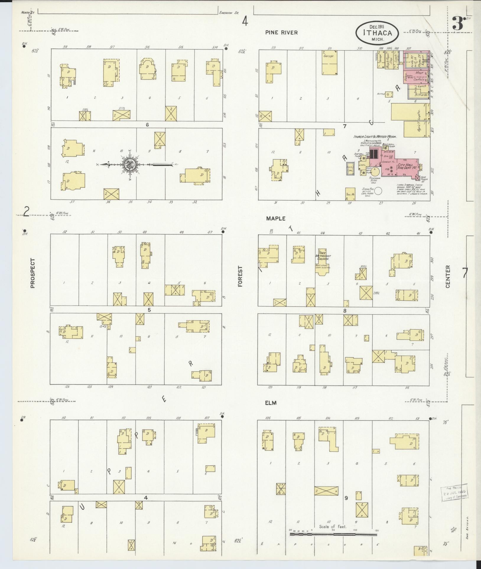 Sanborn Fire Insurance Map from Ithaca, Gratiot County, Michigan (1911), Sheet #0003 - Complete Map Set gallery image, historic Sanborn map, vintage wall art, Michigan Michigan