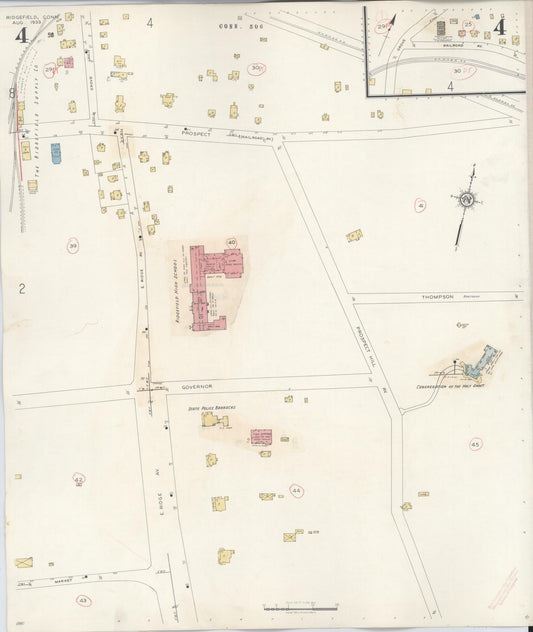 Sanborn Fire Insurance Map from Ridgefield, Fairfield County, Connecticut (1940), Sheet #0004 - Historic Sanborn Fire Insurance Map Print, vintage old map wall art, antique decor, genealogy gift, Connecticut Connecticut map