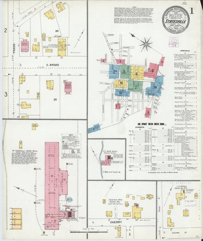 Sanborn Fire Insurance Map from Statesville, Iredell County, North Carolina (1905), Sheet #0001 - Historic Sanborn Fire Insurance Map Print, vintage old map wall art, antique decor, genealogy gift, North Carolina North Carolina map