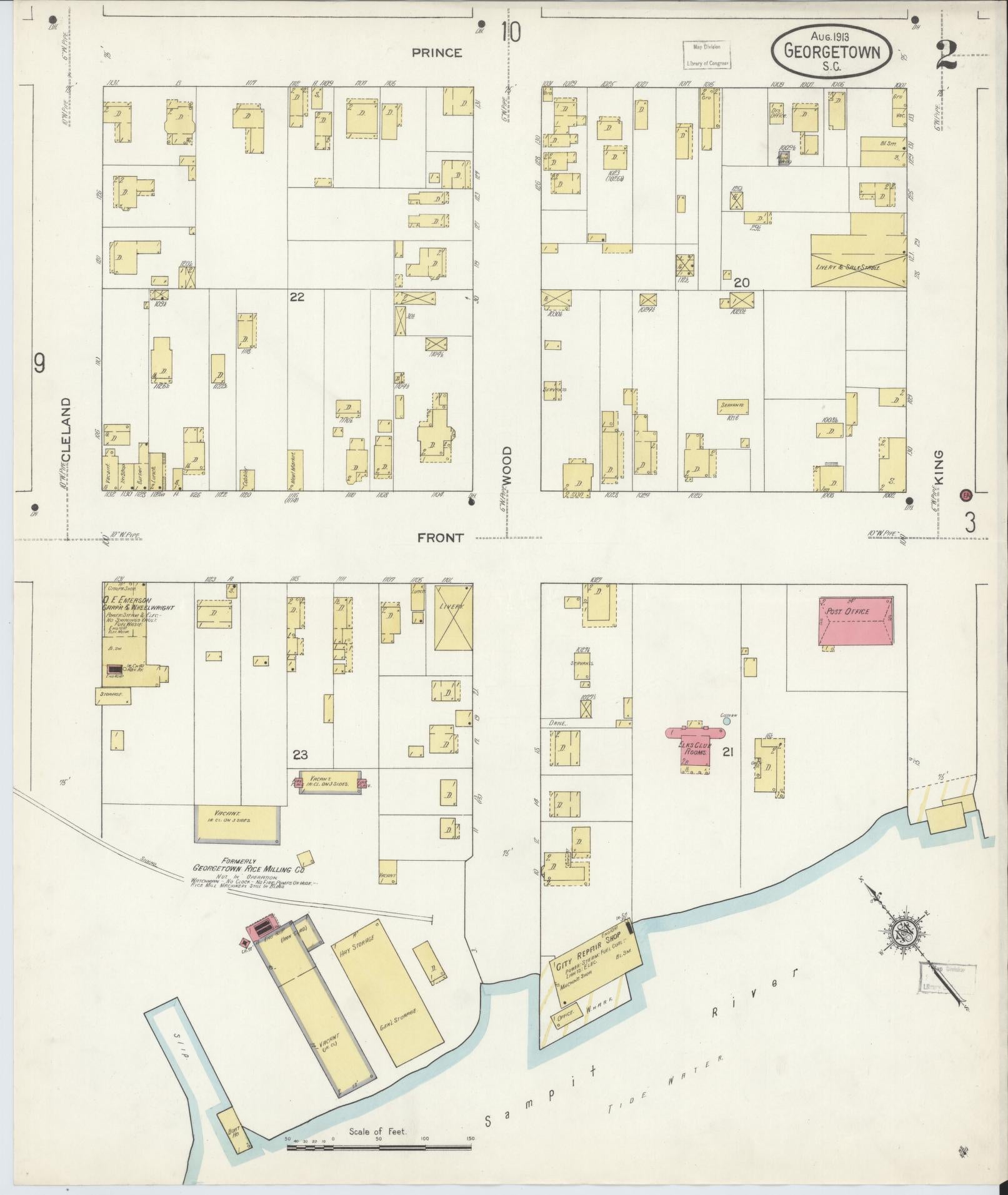 Sanborn Fire Insurance Map from Georgetown, Georgetown County, South Carolina (1913), Sheet #0002 - Historic Sanborn Fire Insurance Map Print, vintage old map wall art, antique decor, genealogy gift, South Carolina South Carolina map