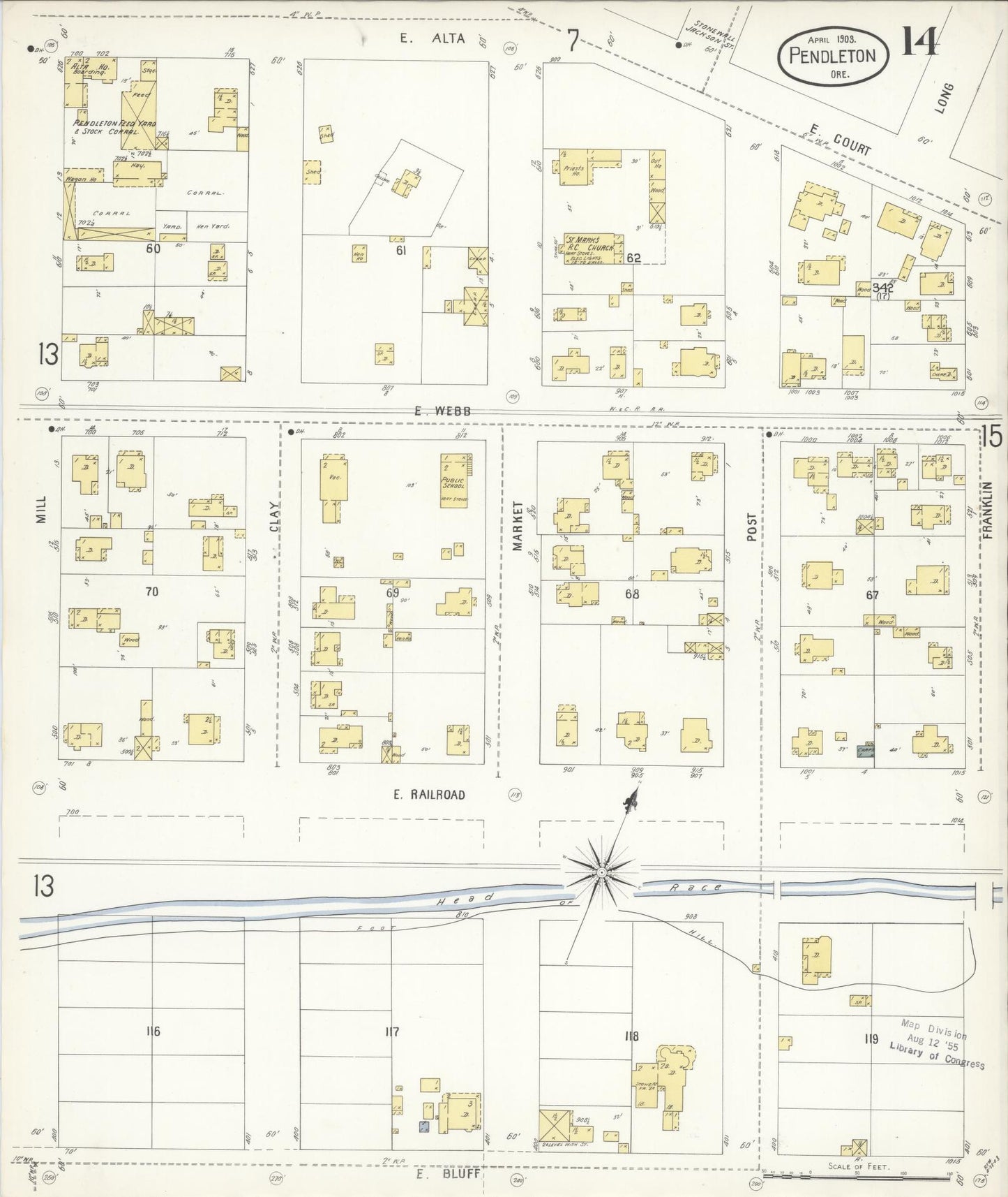 Sanborn Fire Insurance Map from Pendleton, Umatilla County, Oregon (1903), Sheet #0014 - Complete Map Set gallery image, historic Sanborn map, vintage wall art, Oregon Oregon