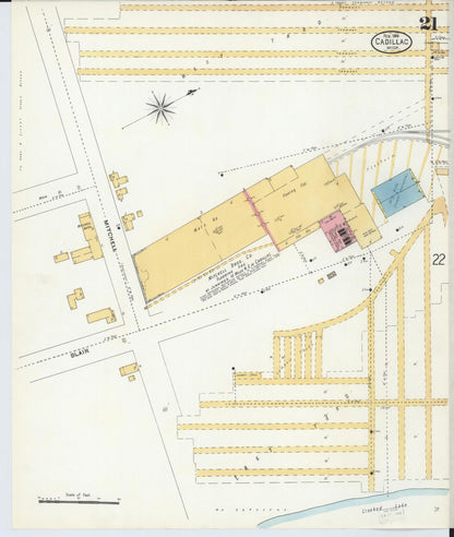 Sanborn Fire Insurance Map from Cadillac, Wexford County, Michigan (1906), Sheet #0021 - Complete Map Set gallery image, historic Sanborn map, vintage wall art, Michigan Michigan