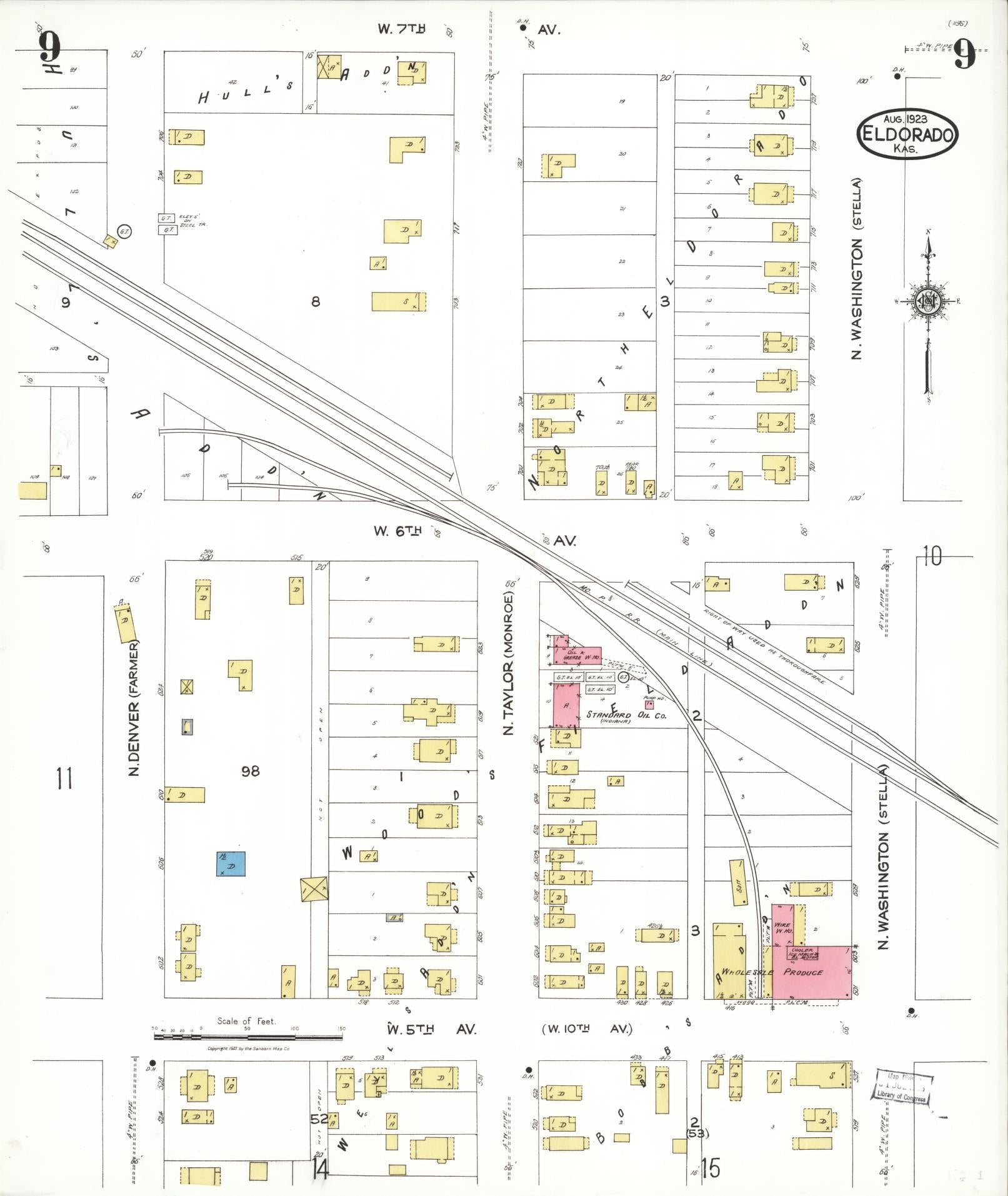 Sanborn Fire Insurance Map from El Dorado, Butler County, Kansas (1923), Sheet #0009 - Historic Sanborn Fire Insurance Map Print, vintage old map wall art, antique decor, genealogy gift, Kansas Kansas map