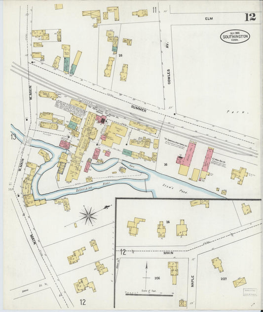 Sanborn Fire Insurance Map from Southington, Hartford County, Connecticut (1906), Sheet #0012 - Historic Sanborn Fire Insurance Map Print, vintage old map wall art, antique decor, genealogy gift, Connecticut Connecticut map