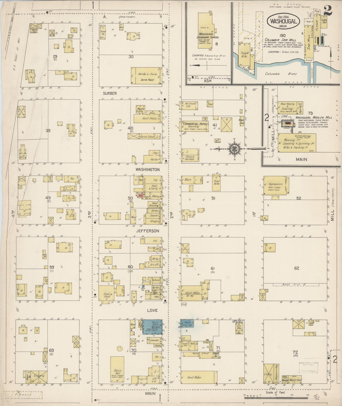Sanborn Fire Insurance Map from Washougal, Clark County, Washington (1914), Sheet #0002 - Historic Sanborn Fire Insurance Map Print, vintage old map wall art, antique decor, genealogy gift, Washington Washington map