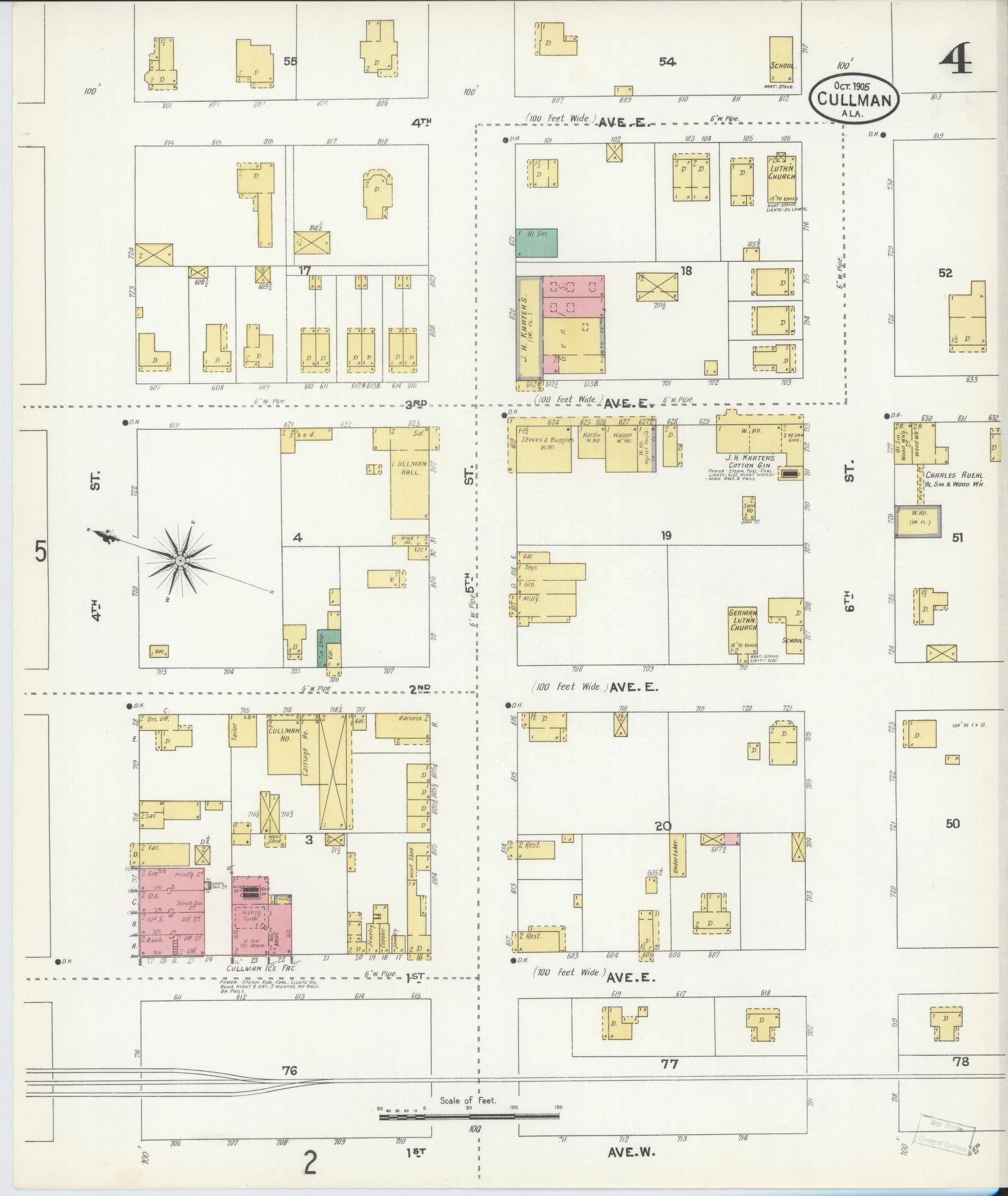 Sanborn Fire Insurance Map from Cullman, Cullman County, Alabama (1905), Sheet #0004 - Complete Map Set gallery image, historic Sanborn map, vintage wall art, Alabama Alabama