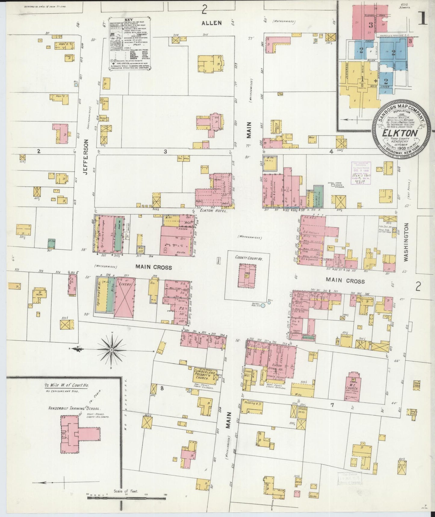Sanborn Fire Insurance Map from Elkton, Todd County, Kentucky (1903), Sheet #0001 - Complete Map Set gallery image, historic Sanborn map, vintage wall art, Kentucky Kentucky