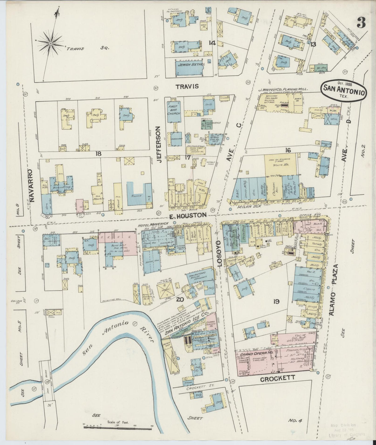 Sanborn Fire Insurance Map from San Antonio, Bexar County, Texas (1888), Sheet #0003 - Complete Map Set gallery image, historic Sanborn map, vintage wall art, Texas Texas