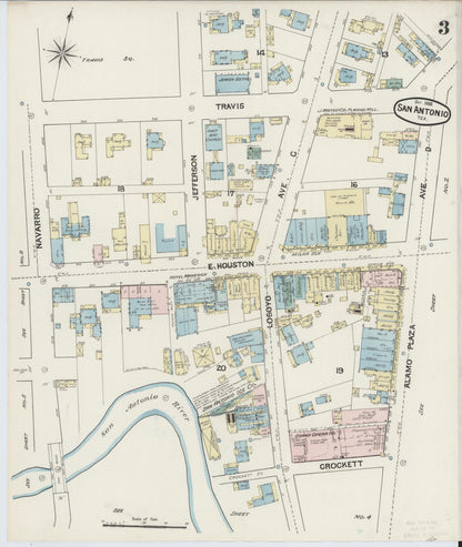 Sanborn Fire Insurance Map from San Antonio, Bexar County, Texas (1888), Sheet #0003 - Complete Map Set gallery image, historic Sanborn map, vintage wall art, Texas Texas