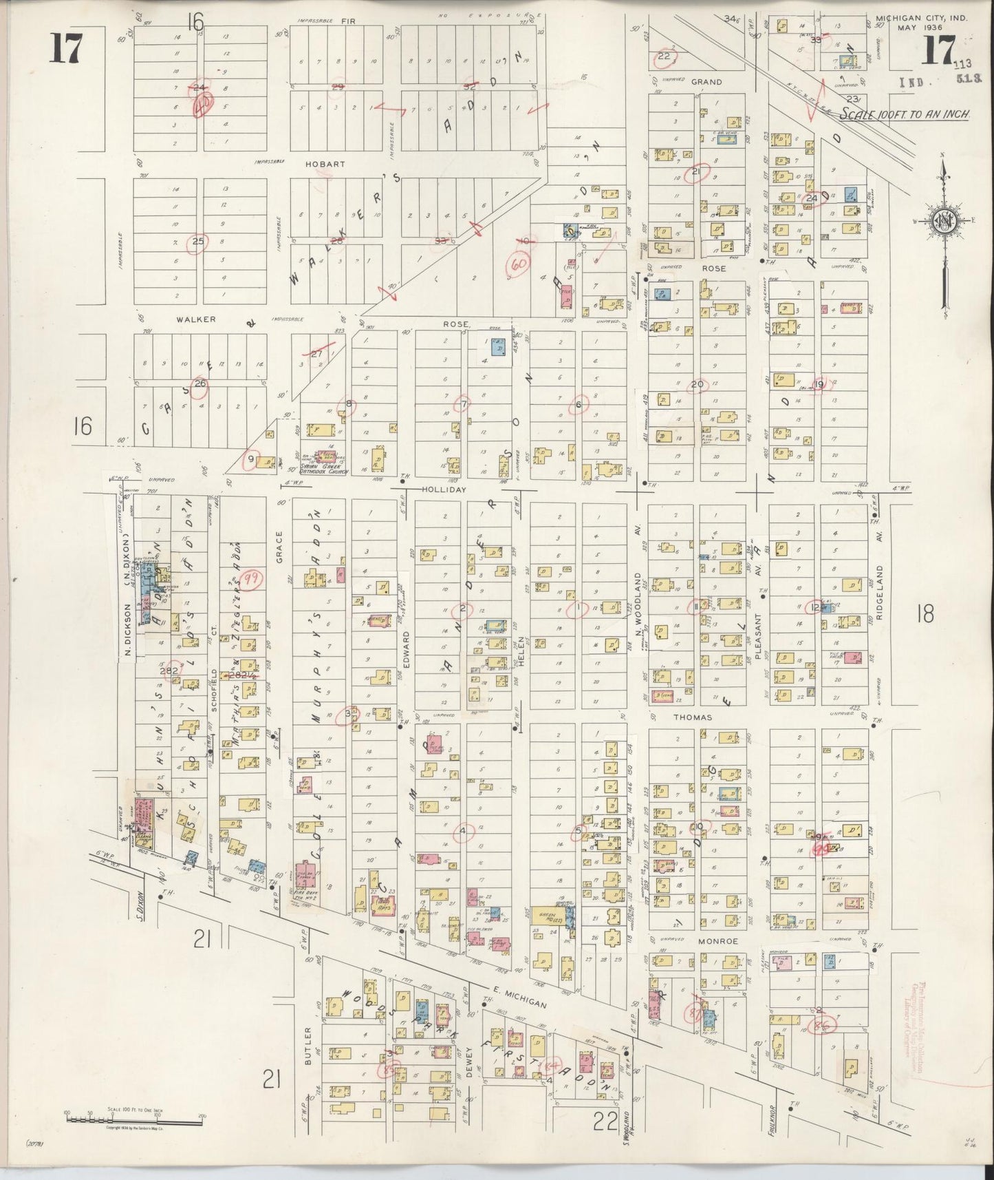 Sanborn Fire Insurance Map from Michigan City, La Porte County, Indiana (1948), Sheet #0017 - Historic Sanborn Fire Insurance Map Print, vintage old map wall art, antique decor, genealogy gift, Michigan Michigan map