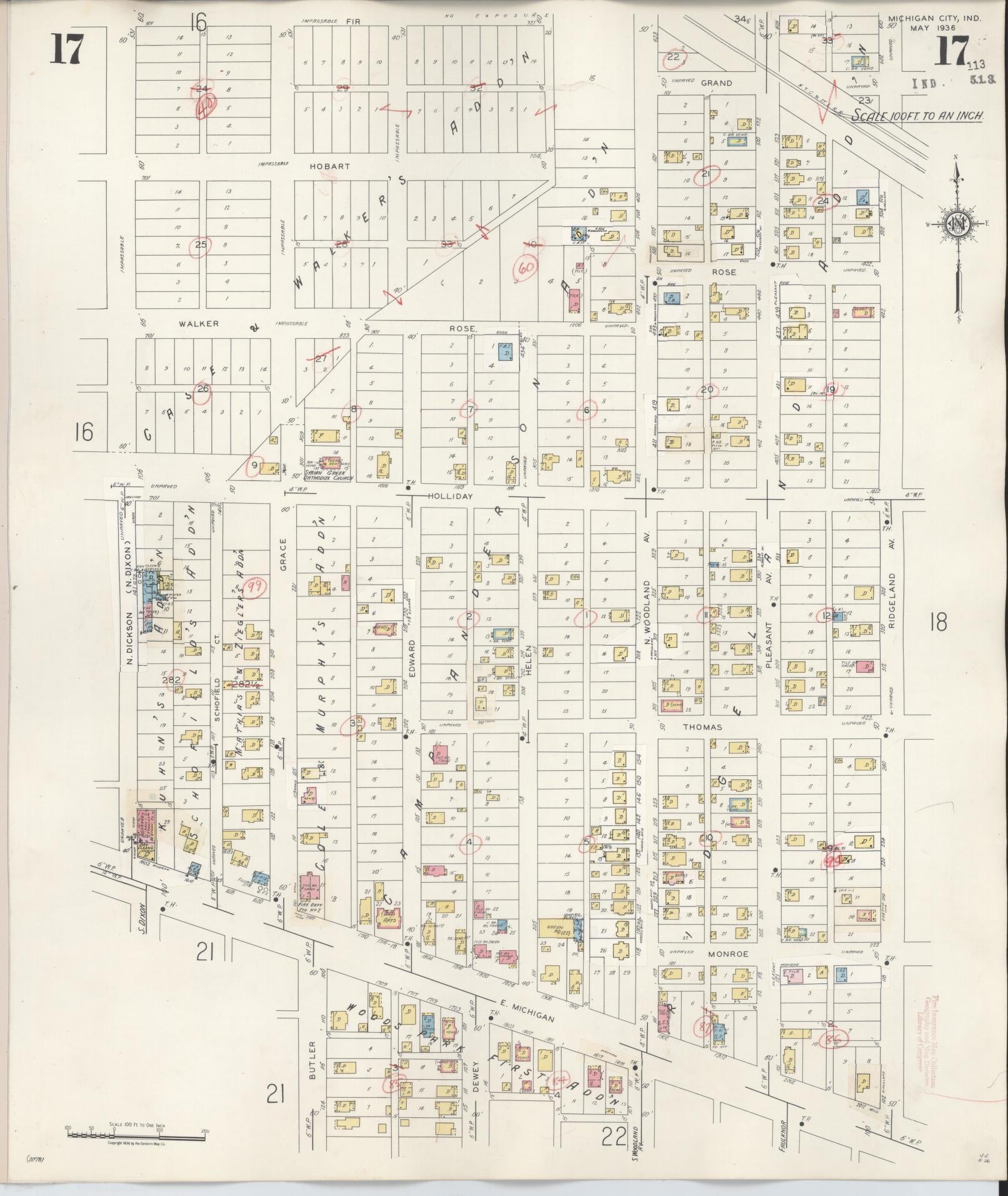 Sanborn Fire Insurance Map from Michigan City, La Porte County, Indiana (1948), Sheet #0017 - Historic Sanborn Fire Insurance Map Print, vintage old map wall art, antique decor, genealogy gift, Michigan Michigan map