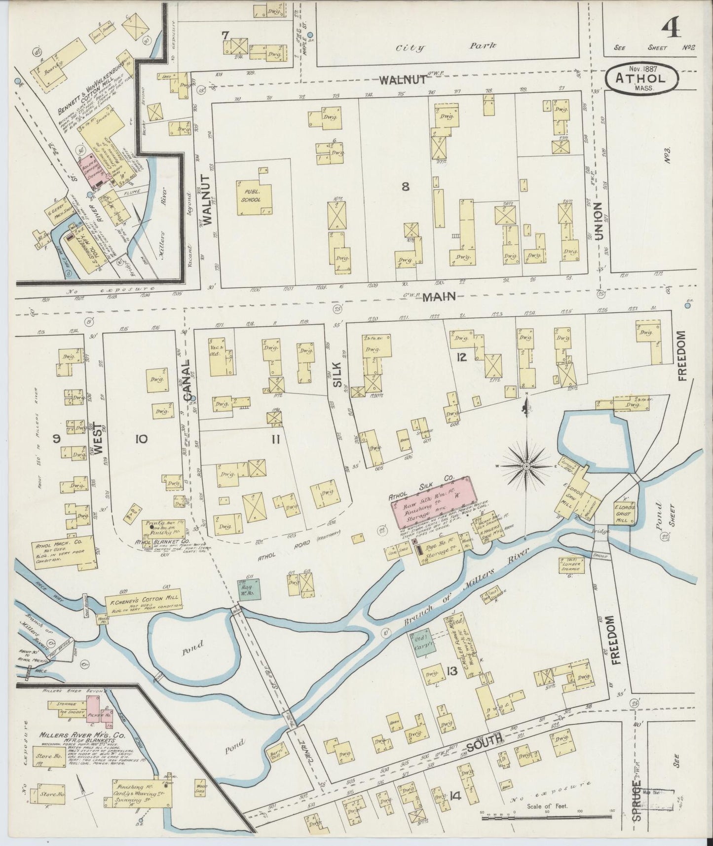 Sanborn Fire Insurance Map from Athol, Worcester County, Massachusetts (1887), Sheet #0004 - Complete Map Set gallery image, historic Sanborn map, vintage wall art, Massachusetts Massachusetts