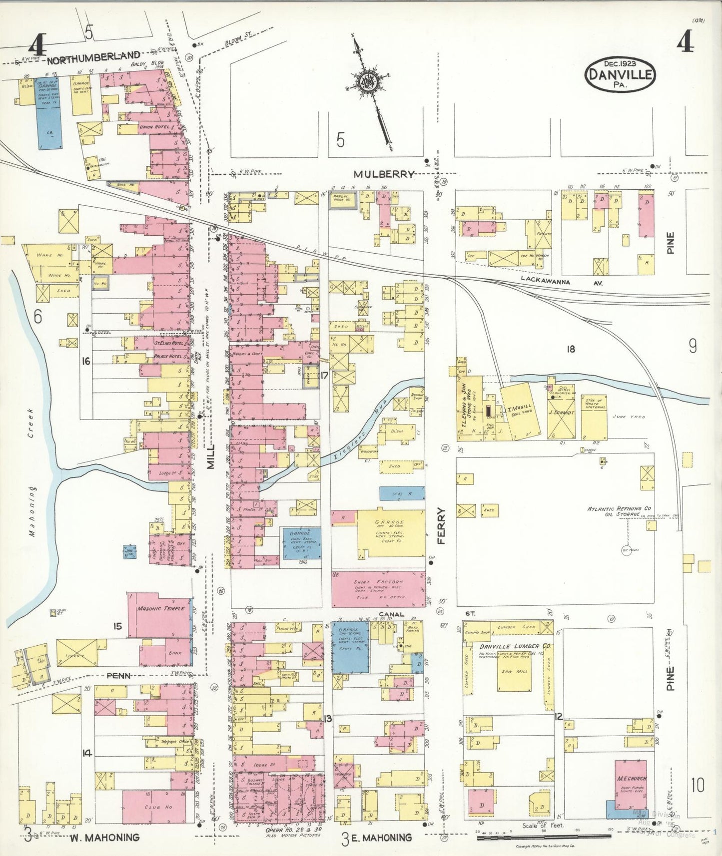 Sanborn Fire Insurance Map from Danville, Montour County, Pennsylvania (1923), Sheet #0004 - Historic Sanborn Fire Insurance Map Print, vintage old map wall art, antique decor, genealogy gift, Pennsylvania Pennsylvania map