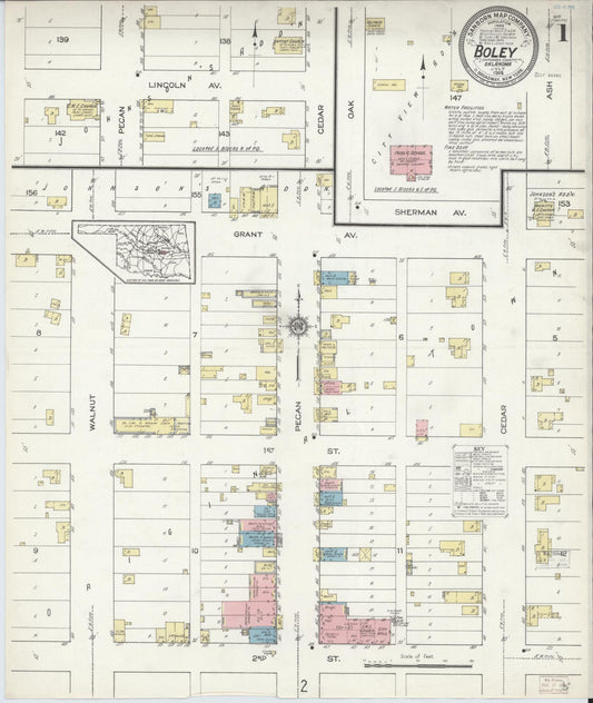 Sanborn Fire Insurance Map from Boley, Okfuskee County, Oklahoma (1914), Sheet #0001 - Historic Sanborn Fire Insurance Map Print, vintage old map wall art, antique decor, genealogy gift, Oklahoma Oklahoma map