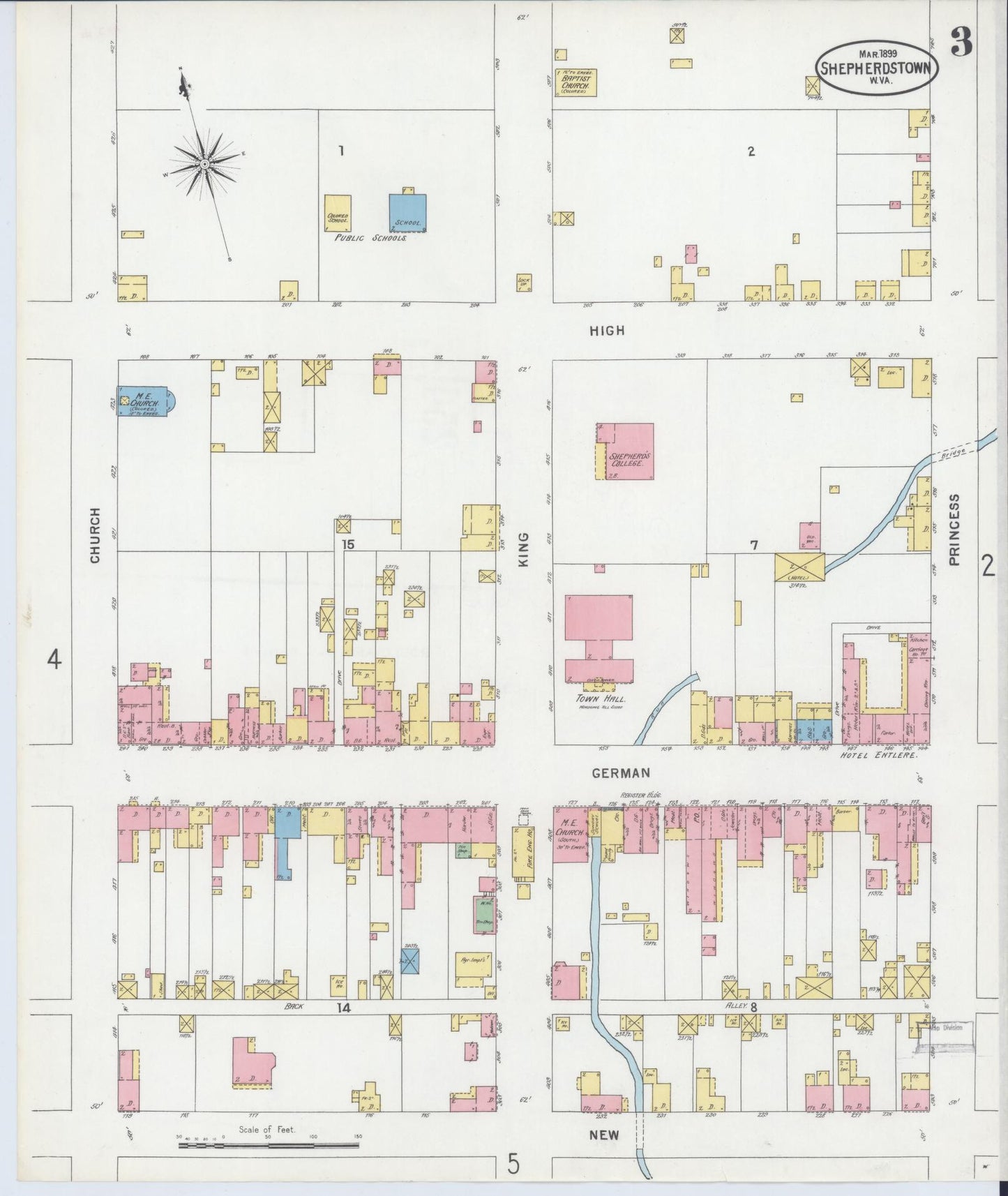 Sanborn Fire Insurance Map from Shepherdstown, Jefferson County, West Virginia (1899), Sheet #0003 - Complete Map Set gallery image, historic Sanborn map, vintage wall art, West Virginia West Virginia