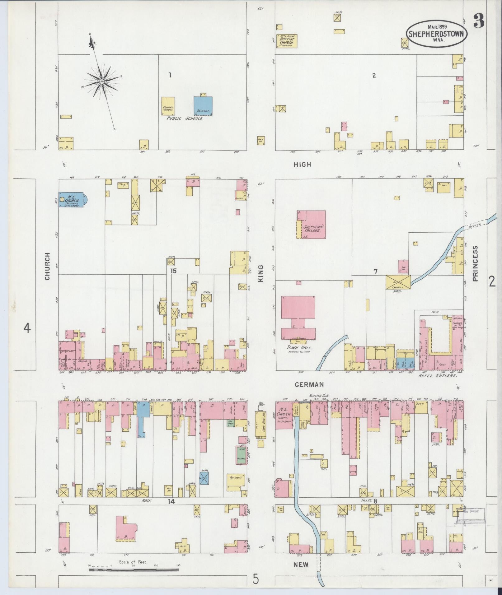 Sanborn Fire Insurance Map from Shepherdstown, Jefferson County, West Virginia (1899), Sheet #0003 - Complete Map Set gallery image, historic Sanborn map, vintage wall art, West Virginia West Virginia