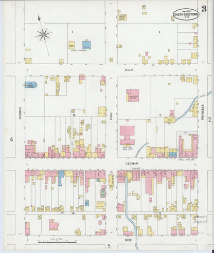 Sanborn Fire Insurance Map from Shepherdstown, Jefferson County, West Virginia (1899), Sheet #0003 - Complete Map Set gallery image, historic Sanborn map, vintage wall art, West Virginia West Virginia