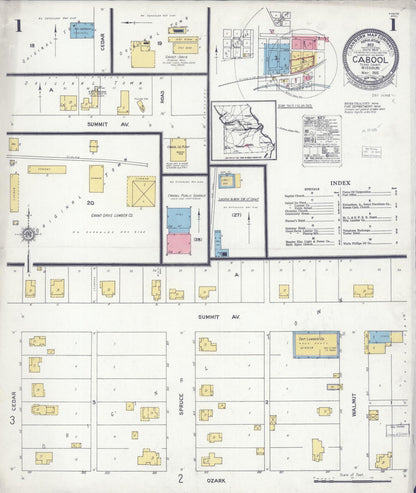 Sanborn Fire Insurance Map from Cabool, Texas County, Missouri (1925), Sheet #0001 - Complete Map Set gallery image, historic Sanborn map, vintage wall art, Missouri Missouri