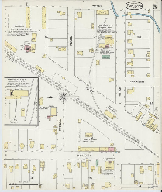 Sanborn Fire Insurance Map from Portland, Jay County, Indiana (1892), Sheet #0005 - Historic Sanborn Fire Insurance Map Print, vintage old map wall art, antique decor, genealogy gift, Indiana Indiana map